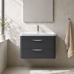 Balterley Contemporary Wall Hung 2 Drawer Bathroom Vanity Unit, Dark Grey, 810mm in Grey - thumbnail 9