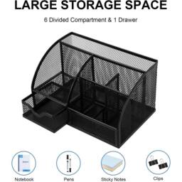 VOGREX Metal Mesh Desk Stationery Organizer Pen Holder Set UK Stock in Black - thumbnail 3