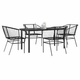 Berkfield Home Beautiful 5 Piece Garden Dining Set Black Poly Rattan Glass - thumbnail 2