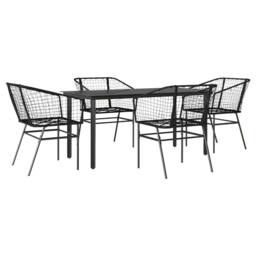 Berkfield Home Beautiful 5 Piece Garden Dining Set Black Poly Rattan Glass - thumbnail 3