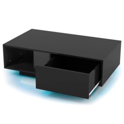 Costway Coffee Table w/LED Lights Modern High Gloss Rectangle Table Remote Control in Black - thumbnail 3