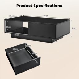 Costway Coffee Table w/LED Lights Modern High Gloss Rectangle Table Remote Control in Black - thumbnail 2
