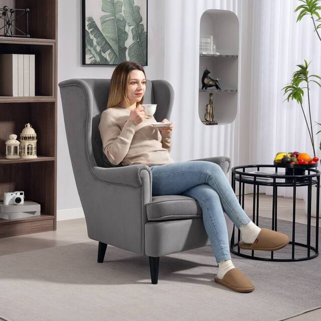HOMCOM Wingback Chair, Modern Accent Chair for Living Room Bedroom in Dark Grey - Size: Armchair - image 1