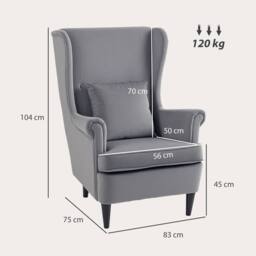 HOMCOM Wingback Chair, Modern Accent Chair for Living Room Bedroom in Dark Grey - Size: Armchair - thumbnail 3