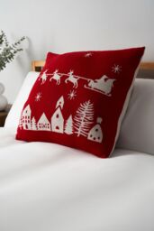 BHS Father Christmas on Sleigh Cushion in Red - Size: 50 cm x 50 cm - thumbnail 1