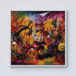 Warren Reed - Designer Abstract Halloween Painting Framed Canvas in Off-White - Size: w10 inch x h10 inch - thumbnail 1