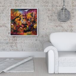 Warren Reed - Designer Abstract Halloween Painting Framed Canvas in Off-White - Size: w10 inch x h10 inch - thumbnail 2
