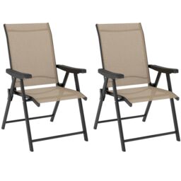 OUTSUNNY Folding Garden Dining Chairs Set of 2 with Mesh Seat in Brown - Size: 2 Pack - thumbnail 2