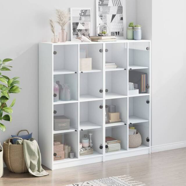 Berkfield Home Modern Bookcase with Doors White 136x37x142 cm Engineered Wood - Size: 136 x 37 x 142 cm - image 1