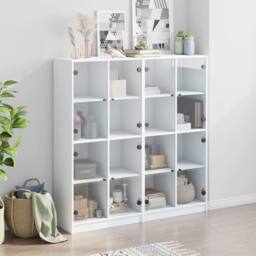 Berkfield Home Modern Bookcase with Doors White 136x37x142 cm Engineered Wood - Size: 136 x 37 x 142 cm - thumbnail 1