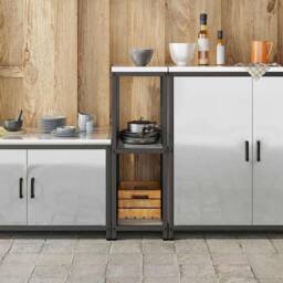 Berkfield Home Kitchen Storage Shelf with Storage Silver Galvanised steel - thumbnail 4