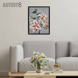 "Artery8 White Pink Spotted Lily Flowers Framed Canvas Wall Art Print Kazumasa - Size: W18"" x H24""" - thumbnail 3