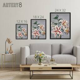 "Artery8 White Pink Spotted Lily Flowers Framed Canvas Wall Art Print Kazumasa - Size: W18"" x H24""" - thumbnail 4
