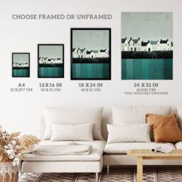 "Wee Blue Coo Wall Art Print Scottish Harbour Morning Grey Sky Quiet Sea Town Teal Blue Grey Oil Painting Poster - Size: W18"" x H24""" - thumbnail 3
