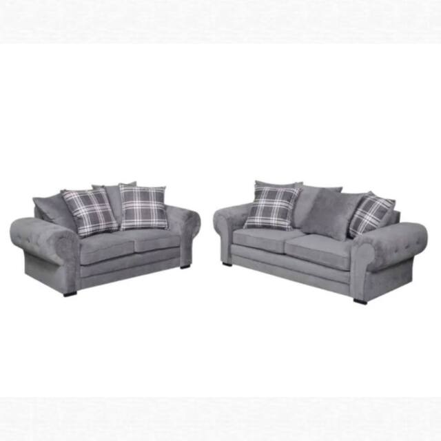 SNUG FURNITURE BIRMINGHAM LTD Verona 3+2 Scatter-back Chenille Grey/Beige in Grey