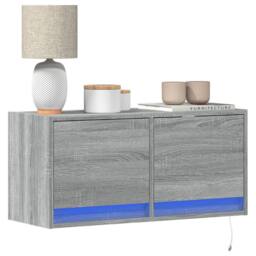 Berkfield Home TV Wall Cabinet with LED Lights Grey Sonoma 80x31x35 cm - Size: 80 x 31 x 35 cm - thumbnail 2