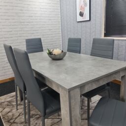 KOSY KOALA Stone Grey Effect Dining Table Set with 6 Grey Chairs Stylish Dining Room Furniture Set in Brown - thumbnail 3