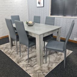 KOSY KOALA Stone Grey Effect Dining Table Set with 6 Grey Chairs Stylish Dining Room Furniture Set in Brown - thumbnail 2