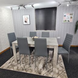 KOSY KOALA Stone Grey Effect Dining Table Set with 6 Grey Chairs Stylish Dining Room Furniture Set in Brown - thumbnail 1
