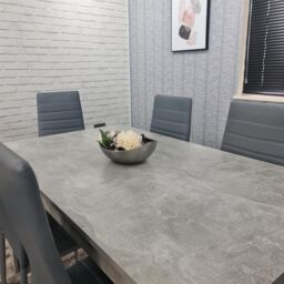 KOSY KOALA Stone Grey Effect Dining Table Set with 6 Grey Chairs Stylish Dining Room Furniture Set in Brown - thumbnail 4