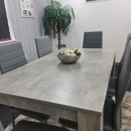 KOSY KOALA Stone Grey Effect Dining Table Set with 6 Grey Chairs Stylish Dining Room Furniture Set in Brown - thumbnail 6