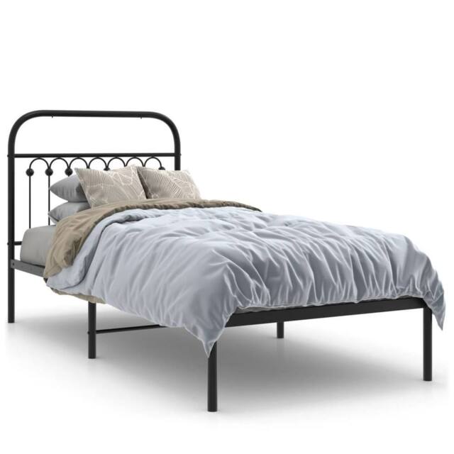 Berkfield Home Metal Bed Frame without Mattress with Headboard Black 90x200cm - Size: 90x200 cm - image 1