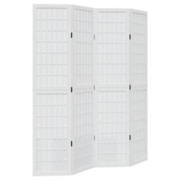 Berkfield Home Room Divider 4 Panels White Solid Wood Paulownia - thumbnail 3