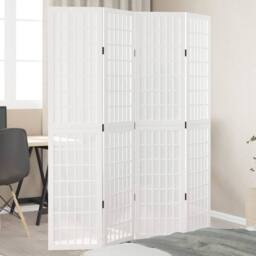 Berkfield Home Room Divider 4 Panels White Solid Wood Paulownia - thumbnail 2