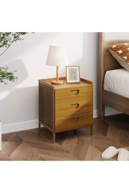 Living and Home Nightstand Bedside Table with Three Drawers in Brown - image 1