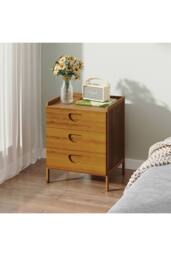 Living and Home Nightstand Bedside Table with Three Drawers in Brown - thumbnail 2