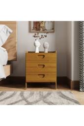 Living and Home Nightstand Bedside Table with Three Drawers in Brown - thumbnail 3