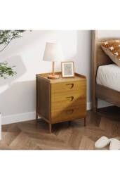 Living and Home Nightstand Bedside Table with Three Drawers in Brown