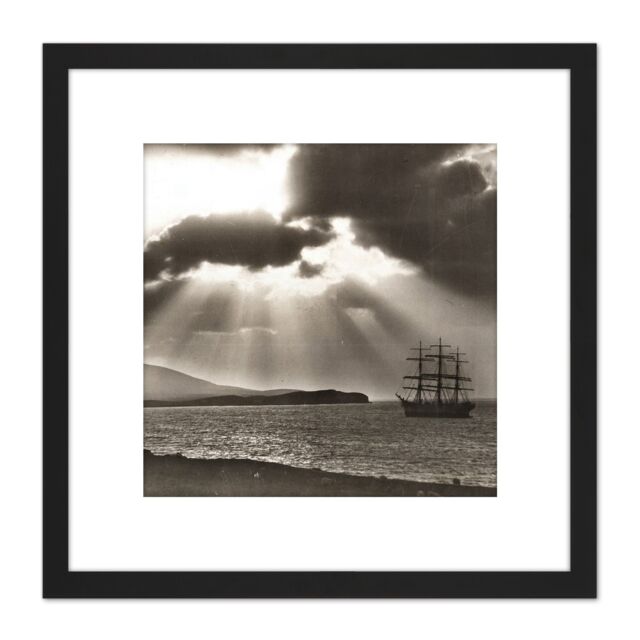 Artery8 Rattar Wind Bound Lerwick Clipper Ship Maella Photo 8X8 Inch Square Wooden Framed Wall Art Print Picture with Mount in Black - image 1