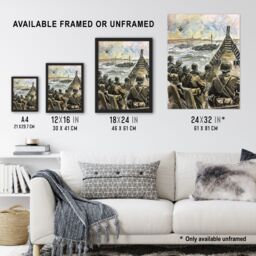 Artery8 War Military Normandy Landing D Day Watercolour Framed Wall Art in Brown - Size: A4 - thumbnail 3