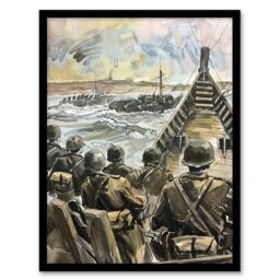 Artery8 War Military Normandy Landing D Day Watercolour Framed Wall Art in Brown - Size: A4 - thumbnail 1