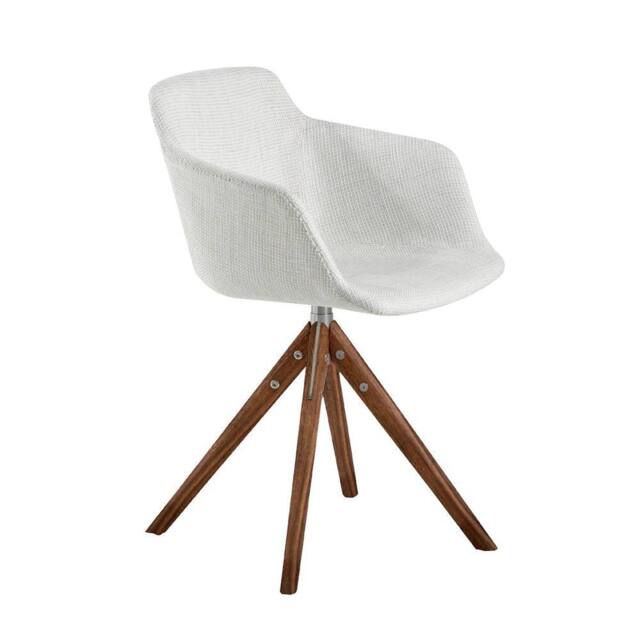 Angel Cerda Swivel Dining Chair, Beige Fabric, Walnut Legs - image 1
