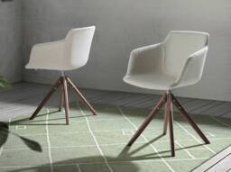 Angel Cerda Swivel Dining Chair, Beige Fabric, Walnut Legs - thumbnail 5