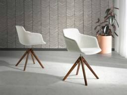Angel Cerda Swivel Dining Chair, Beige Fabric, Walnut Legs - thumbnail 3