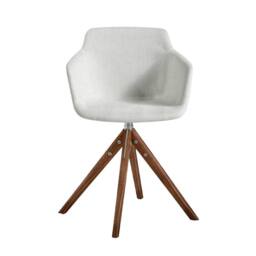 Angel Cerda Swivel Dining Chair, Beige Fabric, Walnut Legs - thumbnail 2
