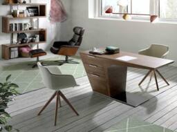Angel Cerda Swivel Dining Chair, Beige Fabric, Walnut Legs - thumbnail 6
