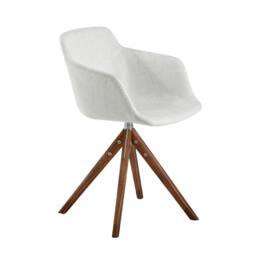 Angel Cerda Swivel Dining Chair, Beige Fabric, Walnut Legs