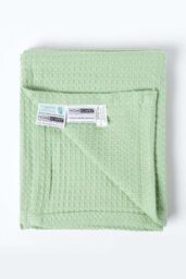 Homescapes Cotton Waffle Baby Blanket - Soft, Breathable & Skin-Friendly in Green - Size: 90 cm x 112 cm - thumbnail 4