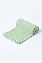 Homescapes Cotton Waffle Baby Blanket - Soft, Breathable & Skin-Friendly in Green - Size: 90 cm x 112 cm - thumbnail 2