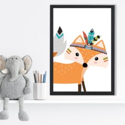 ARTZE Peeking Orange Fox Tribal Animal Framed Print SIZE: A2 with Black Frame - thumbnail 2