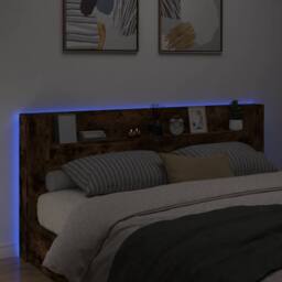 Berkfield Home Headboard Cabinet with LED Smoked Oak 220x16.5x103.5 cm in Brown - thumbnail 4