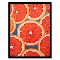 Artery8 Wall Art Print Blood Orange Slices on Blue Fun Graphic Painting Kitchen Artwork Framed - Size: A4 - thumbnail 1