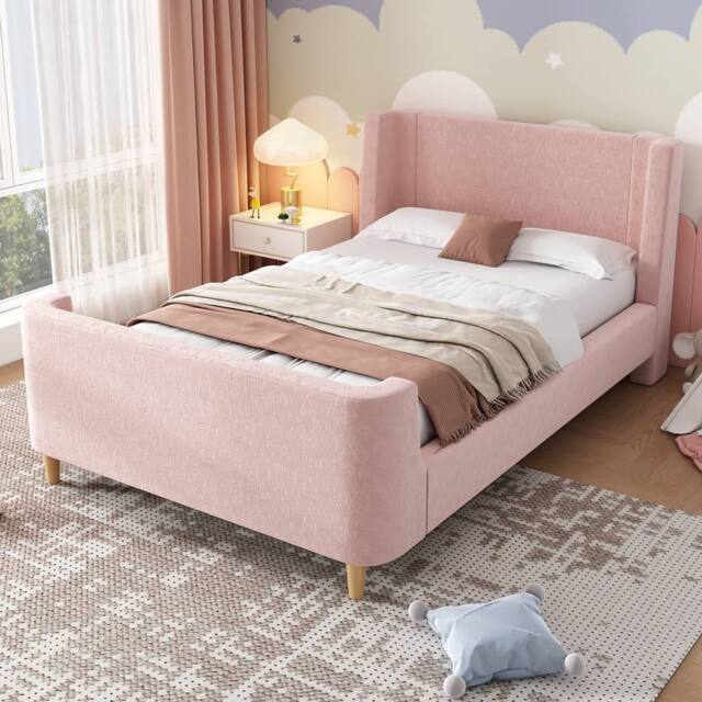 Matteo Pink Velvet Sleigh Single Bed Frame - Cosmic Pattern - image 1
