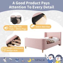 Matteo Pink Velvet Sleigh Single Bed Frame - Cosmic Pattern - thumbnail 5