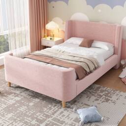 Matteo Pink Velvet Sleigh Single Bed Frame - Cosmic Pattern - thumbnail 1