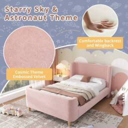 Matteo Pink Velvet Sleigh Single Bed Frame - Cosmic Pattern - thumbnail 3